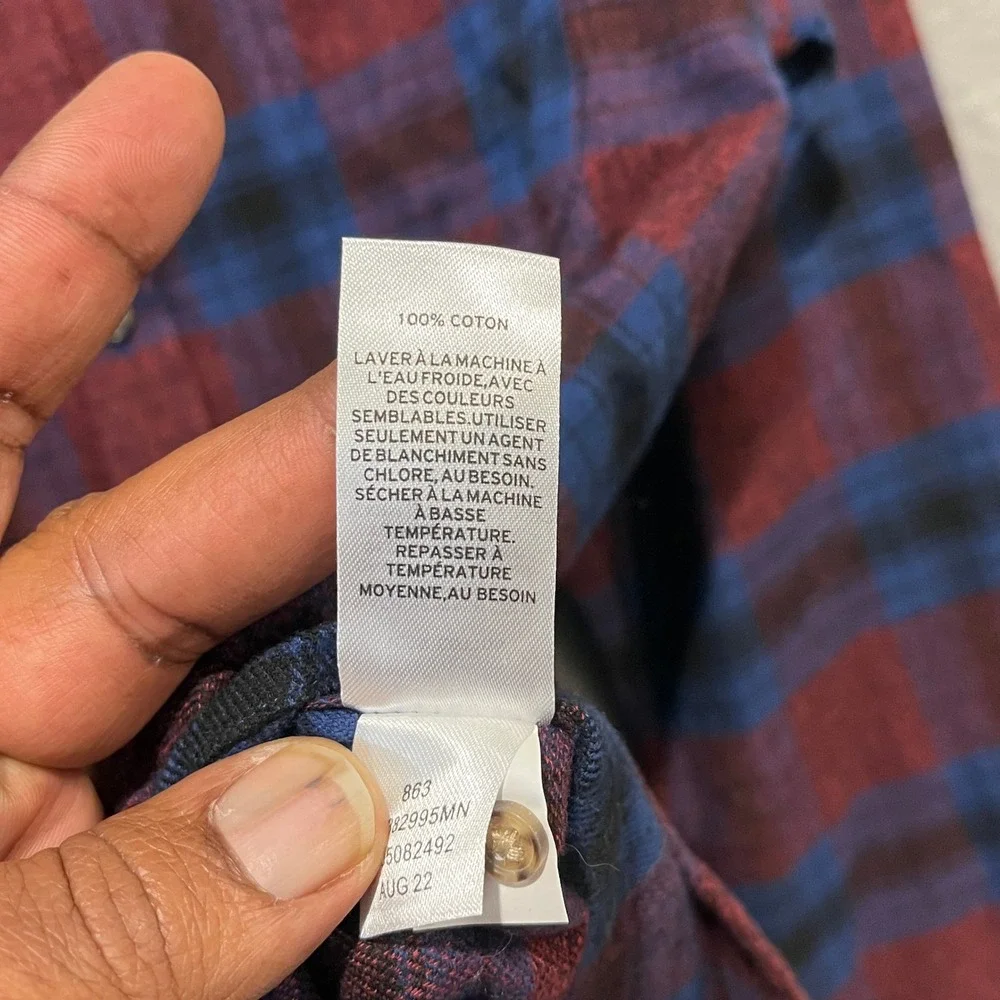 14th & Union Flannel Shirt Mens M Burgundy Blue Plaid Button Down‎ Cotton New
